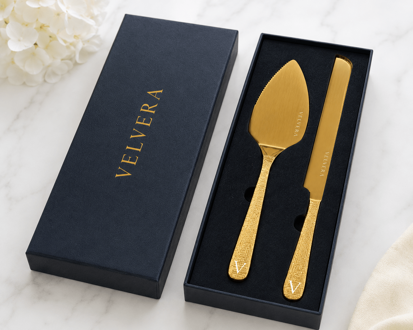 Velvera® Gold Dessert Serving Set | Premium Cake Server & Knife - Velvera Warm